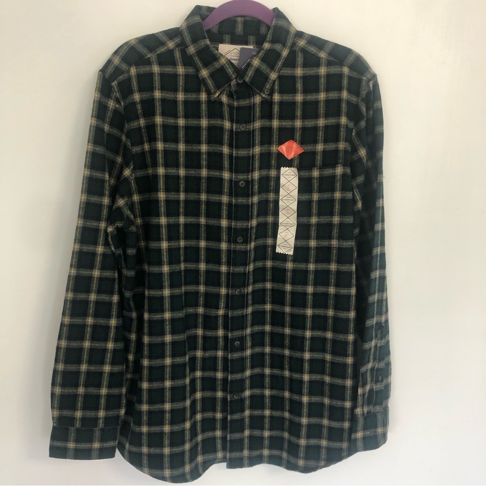 New ST. JOHN’S BAY Men’s Super Soft Green/Yellow Plaid Long Sleeve Shirt Sz-L